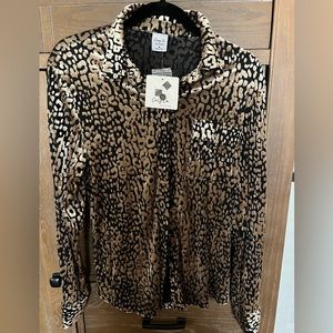 Cozy Co. Velvet Animal Print button down  Size Medium NWT
